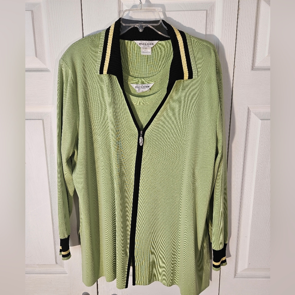 Sx 2x Misook green twinset career jacket tank plus